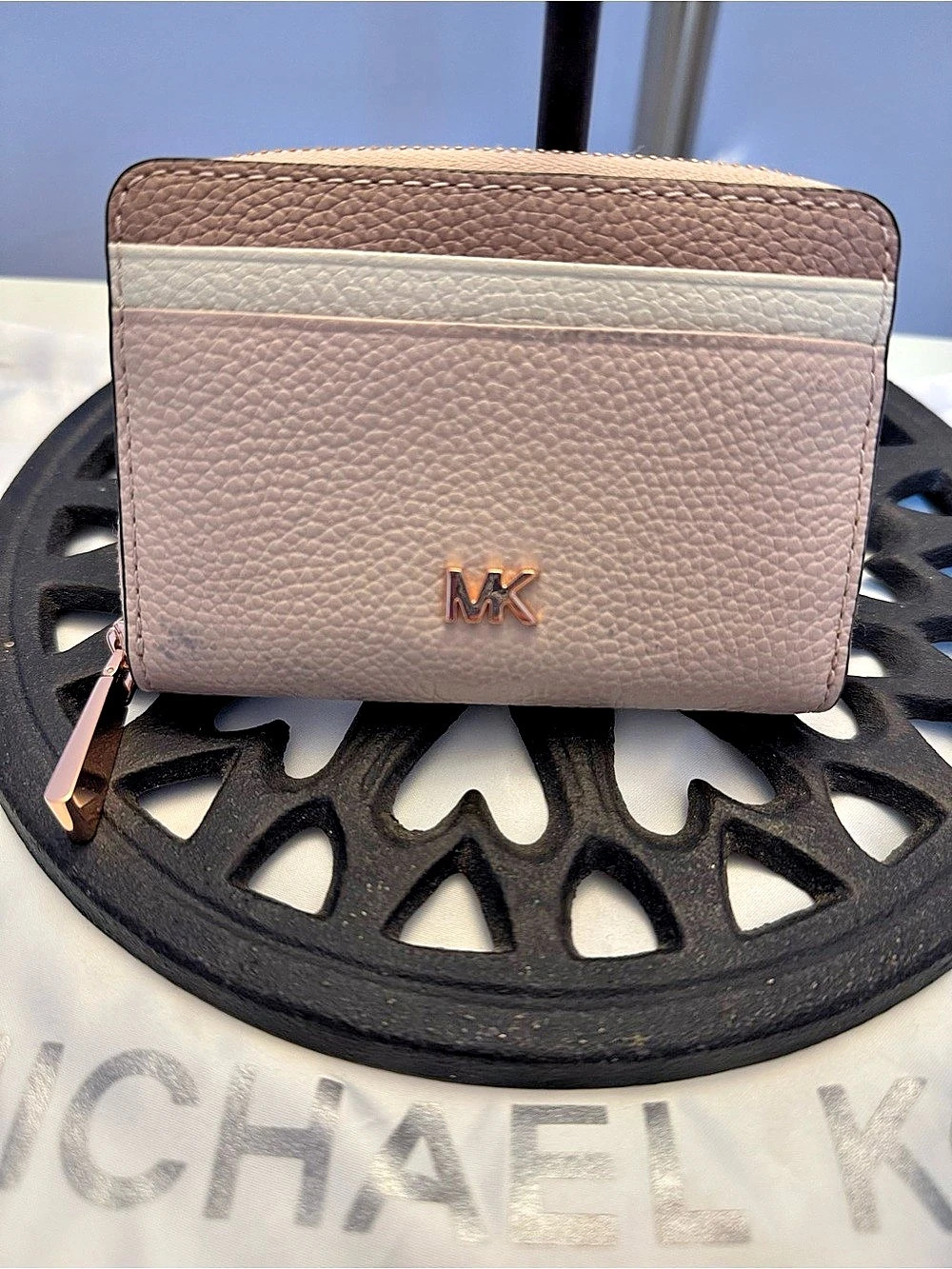 Michael Kors Jet Set Small Zip Around Card Case Coin Pouch Pink & Brown